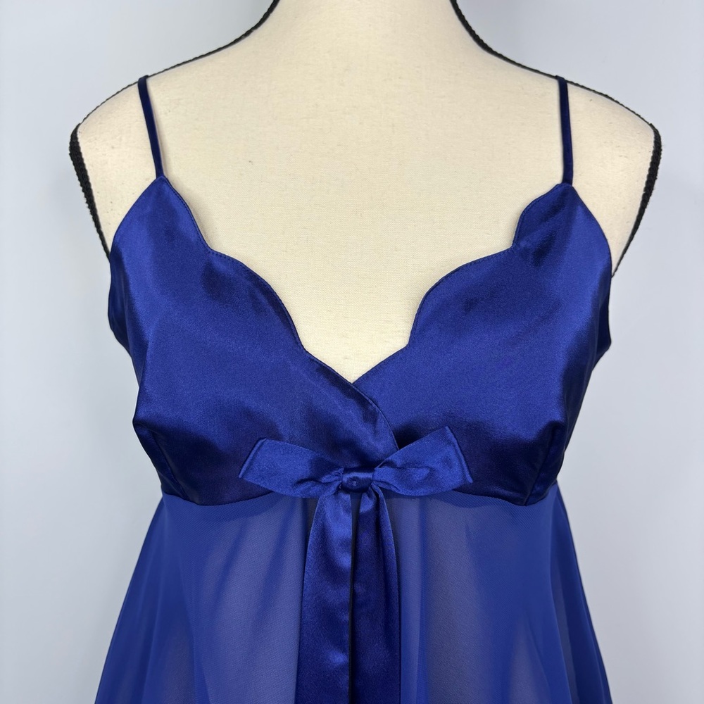 Victoria's Secret Royal‎ Blue Satin Chiffon Coquette Babydoll Bow Nightie Small